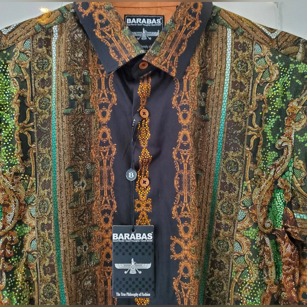 NWT Barabas Virago Stone Rhinestone Long Sleeve Shirt Size M - Picture 7 of 11